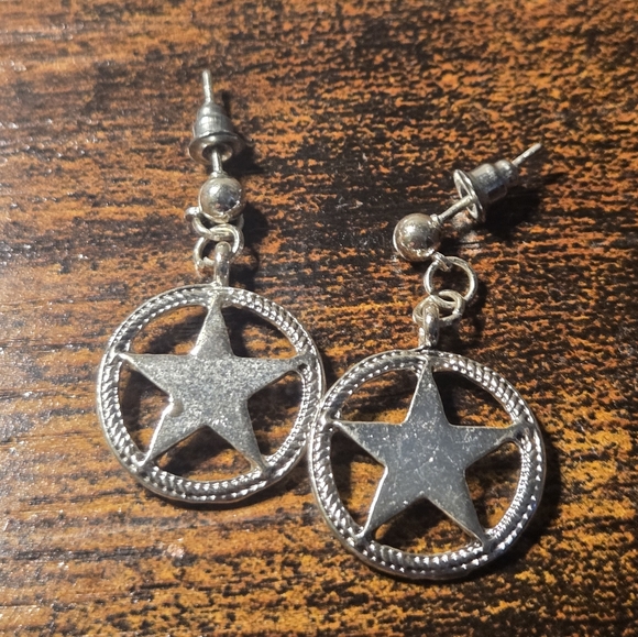 Silver Toned Star Dangle Earrings - Picture 2 of 5